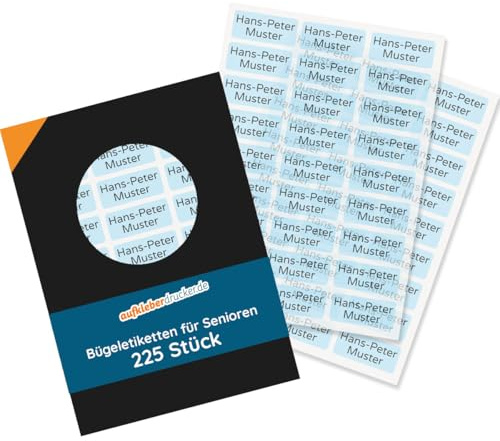 Wäscheetiketten zum Aufbügeln, 225 Stück, Pflegeheim & Senioren, 30x13 | 225 personalisierte Namensetiketten für Kleidung – kompakt & diskret (30x13 mm), waschbeständig, ohne Nähen