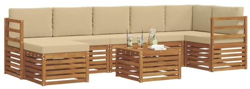 vidaXL Sofagarnituren 8 pcs Natur und Beige Massivholz Akazie, Garten, modernes Sofa-Set für draußen, gemütliche Terrasse, langlebige Lounge und Entspannung