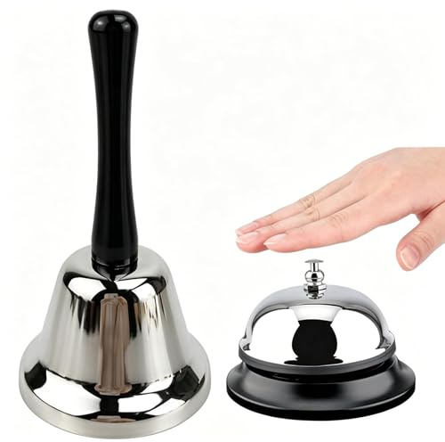 Tischglocke Set, 2 Pcs Mit Aufhängemöglichkeit, Kleine Glocke, Handglocke Und Rezeptionsklingel, Glocken für Restaurant Service Und Hotel Empfang, Tischklingel Für Klassenzimmer Und Haustiertraining
