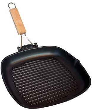 RISOLI' | SAPORELLA, Bistecchiera Antiaderente Quadrata 28x28 cm, Manico Pieghevole in Legno, in Alluminio Fuso Riciclato, No Induzione, Made in Italy