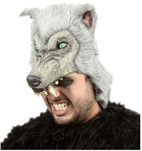 Ghoulish Productions Grauer Wolfhelm, Helm-Reihe, robustes Latex-Kostüm, handbemalt, Halloween, Karneval, Kostümparty, Einheitsgröße für Erwachsene.
