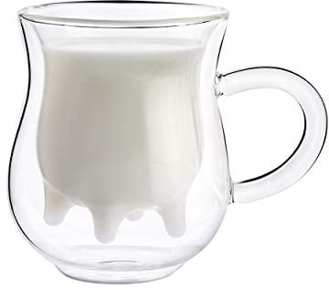 Double Walled Glass Milk Cup Creative 3D Cow Mug with Udder Inside Crystal Glass Morning Cup for Women