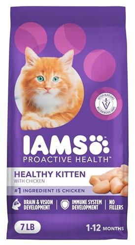 IAMS Proactive Health Kitten Dry Cat Food, Healthy Kitten Food Dry Recipe with Real Chicken in Every Bite, 7 lb. Bag
