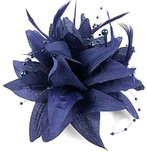 Broche bibi bleu marine avec perles et plumes