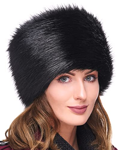Futrzane Mütze Fellmütze Fuchs Pelzmütze Wintermütze Damenmütze (S, Schwarz)