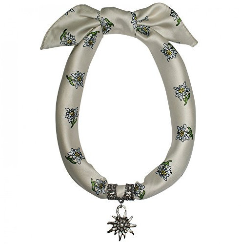 P.S. Schuhmacher Trachtenschmuck Dirndlkette Trachten Schmuck Edelweiß Dirndl Satin-Tuch Kette Dirndltuch Trachtenkette Trachtentuch 60x60cm Edelweißanhänger Dirndlschmuck, Farbe:beige