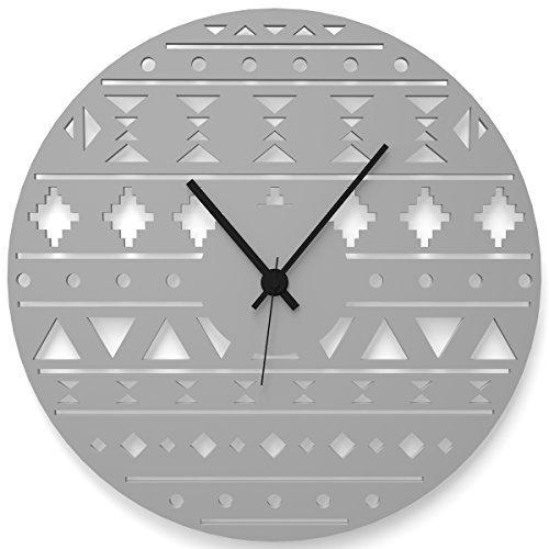 WANDKINGS Wanduhr Ethno aus Acrylglas, in 11 Farben erhältlich (Farbe: Uhr = Grau glänzend; Zeiger = Schwarz)