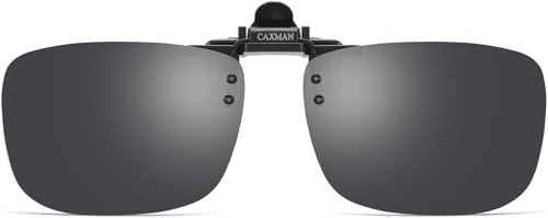 CAXMAN Polarized Clip-on Flip Up Metal Clip Rimless Sunglasses, Lightweight, Black Lens 59 * 42mm
