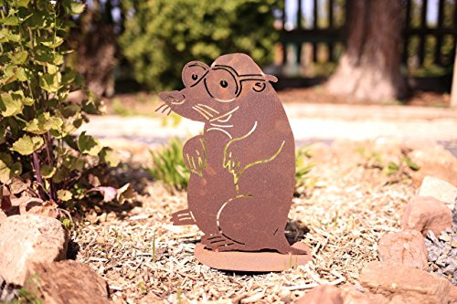 Edelrost Maulwurf mit niedlichen Details 32cm/ Bodenplatte Gartenfigur als Garten Deko, im Blumenkasten,dem Balkon,Ihrer Terrasse oder in der Wohnung - von Manufakt-Design