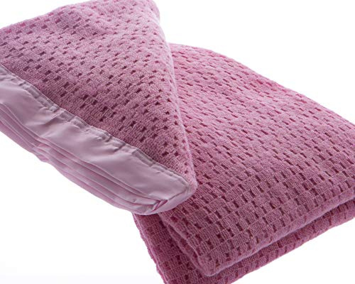 Snugglemore Pure Wool Cellular Blanket Lightweight Luxury Satin All-Round Border (King 260 x 230cm, Pink)