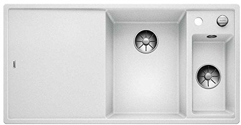 BLANCO AXIA III 6 S-F | Granitspüle aus SILGRANIT weiß | Einbauart: Flächenbündig | Hauptbecken rechts | mit Glasschneidbrett | für 60 cm breite Unterschränke | Reinigungsfreundliche Öberfläche