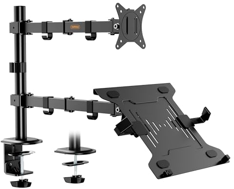 VonHaus Monitor Stand with Laptop Tray for 13-32 Screen, Monitor Mount and Desk Clamp, Height Adjustable, Easy Assemble Stand w/Full Tilt, Rotation & Swivel Arms, VESA: 75x75 & 100x100mm