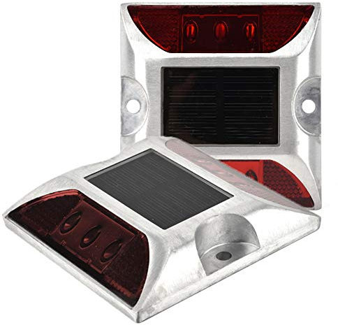 2 Stück Solarenergie Bodenmarkierungsleuchten, 6 LED wasserdichte Einfahrt Straße Stud Lampe für Straße, Pfad, Deck, Dock, Einfahrt, Garten (Rotlicht)