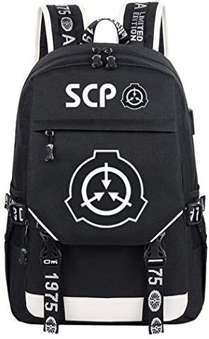 WANHONGYUE SCP Anime Cosplay Leuchtend Rucksack Schultasche Laptop Backpack mit USB-Ladeanschluss Schwarz / 4