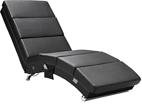 Casaria® Relaxliege Massage Heizfunktion 186x89x55cm Ergonomisch Kunstleder Gepolstert 180 kg Belastbarkeit Wohnzimmer Chaiselongue Relaxsessel Schwarz