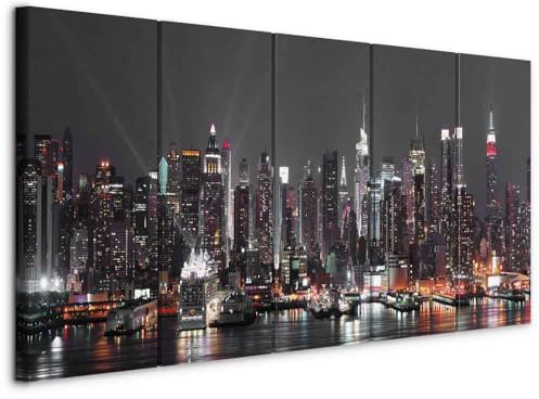 murando - Quadri Moderni per Soggiorno, New York, 200x80 cm | Chiodi Inclusi, 5 Pezzi, Quadro Moderno, Murale Arte, Stampe da Parete, Resistenti Allo Sbiadimento, Produzione Europea