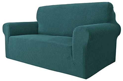 MAXIJIN Super Stretch Sofabezug für 2-Sitzer, 1 Stück, Universal-Sofabezug, Jacquard, Spandex, Sofaschoner für Hunde und Haustiere (2-Sitzer, Schwarzgrün)