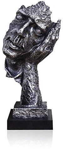 LEPENDOR Abstrakter und kreativer Schreibtisch Dekorationen Die Gesichtsdenker Statue, Handgefertigte Stille Männer Statuen Harz Abstrakte Skulptur Büro Home Decor Figur Geschenk - Kein Hear, Silber