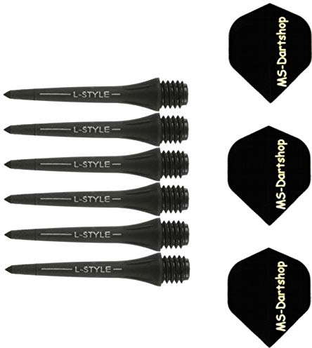 MS-DARTSHOP 1 Satz Flights und 2 Satz = 6 Stück Hard Lip (L-Style) Conversion Point (30)
