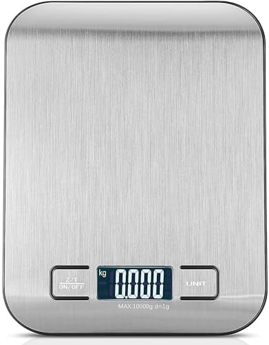 Kitchen Scale, 22 lb Digital Food Scales with Batteries, 5 Units with Tare Function, Touch Button, Backlit LCD Display(Silver)