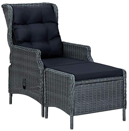 Tidyard Gartensessel mit Fußhocker Verstellbarer Balkonstuhl Gartenstuhl mit Hocker Gartensessel Gartenstuhl Stuhl Gartenmöbel Rattansessel Poly Rattan Dunkelgrau