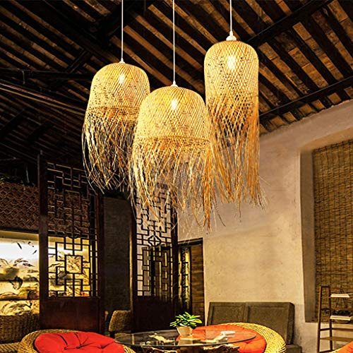 Bambus Pendellampe Vintage Weben Pendelleuchte Natürlichen Handgemachte Gewebt Rattan Hängeleuchte Kreative Höhenverstellbare E27 Hängelampe Restaurant Beleuchtung Wohnzimmer Cafe Kronleuchter,62*45cm
