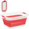 Relaxdays panier à lessive pliable, plastique, silicone, corbeille à linge peu encombrante, HlP 27x61x45,5cm, rouge