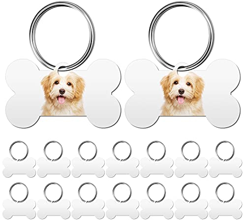 16 Stück Sublimation blanko Dog Tag Aluminium Dog Tag Knochenform Sublimation blanko Dog Tag doppelseitige Dog Tag mit Schlüsselring für Hunde und Katzen Haustier ID Tag