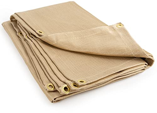 YESWELDER Couverture de Soudure en Fibre de Verre Robuste, 1,2 x 1,8 m, Couverture de Soudure épaisse de 8 mm avec œillets, Tapis Isolant résistant à la Chaleur pour Rideau de Soudure