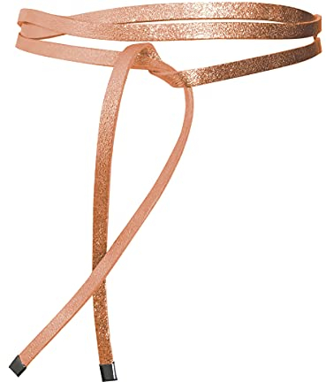 FISH IN THE SEA - Super Slim 1cm schmaler Wickelgürtel - Metallic Apricot Rose- Taillengürtel - Bindegürtel - Echtleder - Halsband - Lederkette - Länge 245cm/ Breite 1 cm