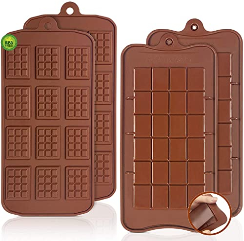 Walfos Break-Apart Lot de 4 moules à chocolat en silicone antiadhésif de qualité alimentaire et barres énergétiques