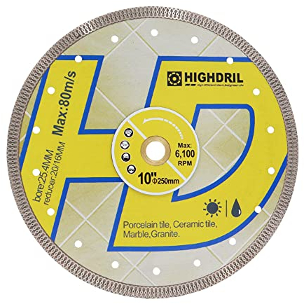 HIGHDRIL Lama diamantata per sega circolare, 250 mm, per piastrelle in porcellana, ceramica, granito, marmo, uso asciutto o bagnato, con maglia Turbo X
