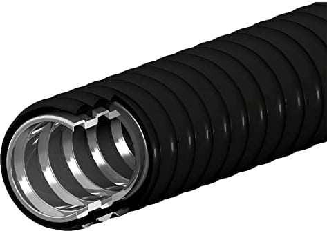 AIXONTEC 10,0m ROUGHflex 12 mm Metal Kabel Wellrohr Spiralform Wellschlauch mit Metal Innenmantel Kabelkanal schwarz LSOH UV Beständig Kabelschutz Nageltierschutz