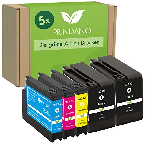 Prindano 5er Set Patronen kompatibel mit HP 932XL 933XL | Für OfficeJet 6100 e-Printer 6600 e-All-in-One 6700 Premium 6600 7600 Series 7110 7510 7610 7612 Wide Format
