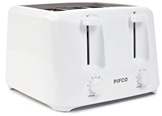 PIFCO® Essentials White Toaster 4 Slice - Dual Control with 6 browning Levels & Anti-Jam Function - Easy to Clean with Removable Crumbs Tray 1400W