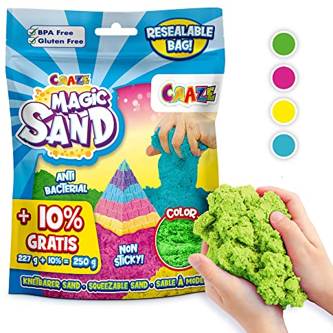 CRAZE MAGIC SAND Sable magique enfant Recharge 250 g Sable à modeler 4 couleurs Recharge sable cinétique 41215