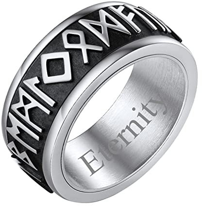 FindChic Stress Ring Herren Bandring drehbarer Spinner Fingerring Edelstahl Wikinger nordische Männer Anxiety Ring Meditationsring mit Gravur für Hochzeit Verlorbung Party, Silber, 62