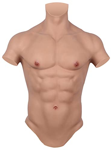 Wisfancy Künstliche Simulation Muskeln, Silikon Fake Muskel Fälschungs Brust Muskeln Bauch, Silikon Fake Brust Muskel Weste für Cosplay Crossdresser Halloween Partys Maskerade (Klein-Elfenbeinweiß)