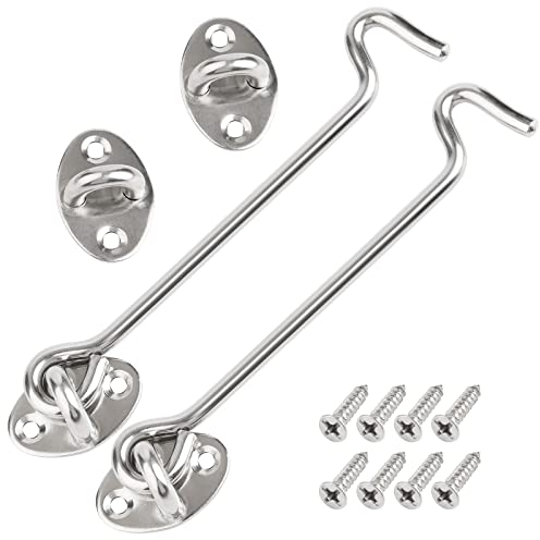 Gancho largo para puerta – Paquete de 2 ganchos de puerta de 157 mm/6.2 pulgadas – Ganchos de cabina de acero inoxidable para exterior, pestillo giratorio sólido para ventana, garaje, puerta