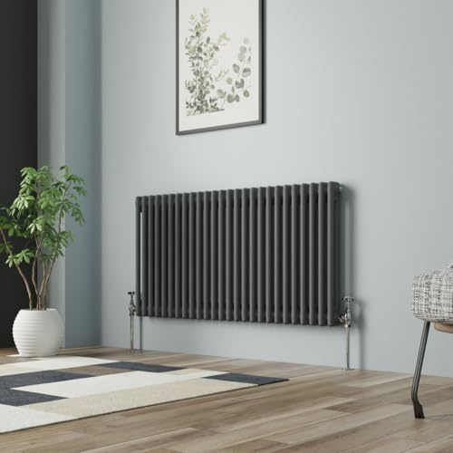 NRG Column Radiator Anthracite 600x1190mm Double Cast Iron Rads | Traditional, Interior Designer Horizontal Bathroom Radiator, Central Heating, Wall Mounted, for Living Room, Kitchen, Bedroom