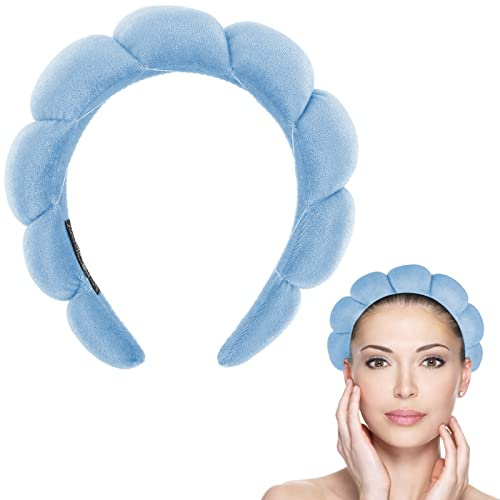 WLLHYF Spa Stirnband Schwamm Frottee Stoff Stirnband Puffy Fashion Haarband Dick Gepolsterte Haarreifen Rutschfester Haarschmuck für Frauen Mädchen Waschen Gesicht Hautpflege Make-up (Blau)