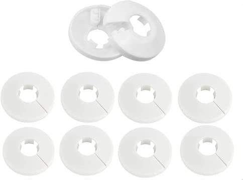 SuSohr Pack of 10 Plastic Radiator Pipe Collars Pipe Covers for 15 mm Diameter Pipe (White)