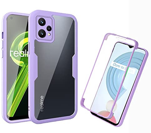 PEIYE Funda para Realme 9 Pro/Realme 9 5G (6.6), 360 Grados Completa Protección Bumper Transparente Carcasa [ Protector de Pantalla Integrado ] -Morado