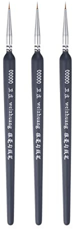 sourcing map 3pcs Pinceaux Détail Peinture Précision 3mm Pointu Pointe 178mm Longueur Nylon Cheveux Miniature pour Aquarelle Huile Acrylique(00000#), Noir