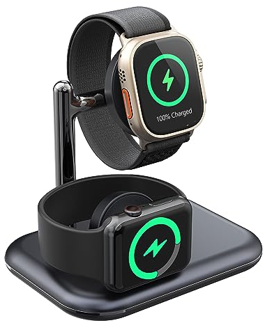 ANPULES Dual Watch Charger Stand for Apple Watch 10/9/ Ultra 2, 2 in 1 Foldable Charging Station for Apple Watch Series, Wireless Charger Dock Compatible With Apple Watch Ultra/8/7/6/5/3/2/SE (Black)