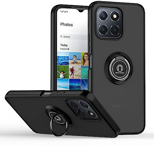 UPLAI Coque pour Honor X8 5G/Honor X6/Honor 70 Lite, Très Mince Antichoc Housse avec Support de Bague Magnétique Voiture, Prime PC et Souple TPU Élégant Givré Étui.(Noir)