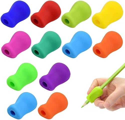 KOMUNJ 12 Stück Schreibhilfe für Stift Kinder, Silikon Schreibhilfe Schreibhilfen Set, Silikon Ergonomische Bleistift Halter für Links oder Rechts, Zufällige Farbe