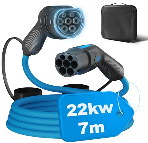 HomeMiYN Typ 2 Ladekabel für Elektroautos 22kW 7m mit Tasche Ladekabel Elektroauto Typ 2 3-Phasig für E Auto IP55 Wasserdicht geeignet für alle Elektrofahrzeuge Blau