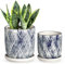Hollyone 2PCS Ceramic Plant Pots 13CM 15CM, Indoor Round Garden Planters with Saucers and Drainage Hole, Blue Flower Pots Decorative Succulent Pots Outdoor Cactus Pots Mini Herb House Plants