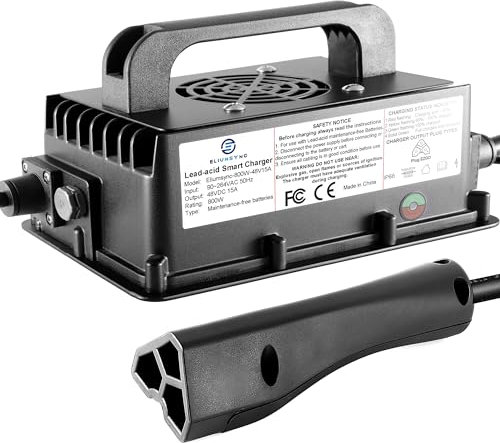 Eliumsync 800W Lead Acid Battery Charger 48 Volt 15 AMP 3-Pin Triangular Plug EZGO RXV & TXT Golf Carts